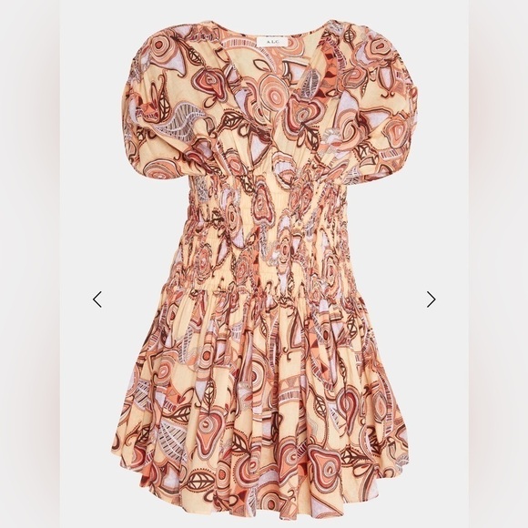 NEW A.L.C Luna Smocked Dress Nude Peach Multi 12 - Picture 16 of 16